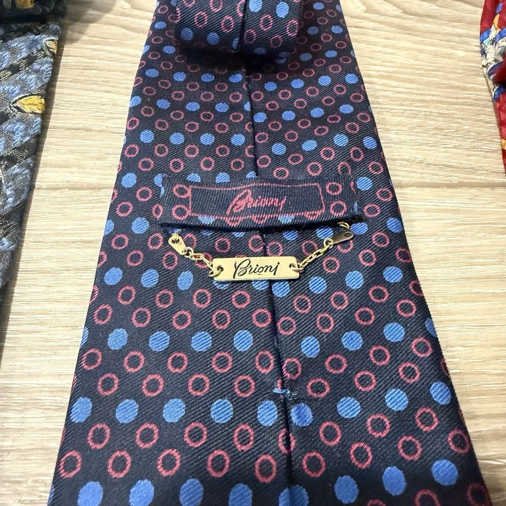LOT OF 3 Brioni Italy Men's Silk Ties Blue Gold Floral Batik & Geometric Red_6